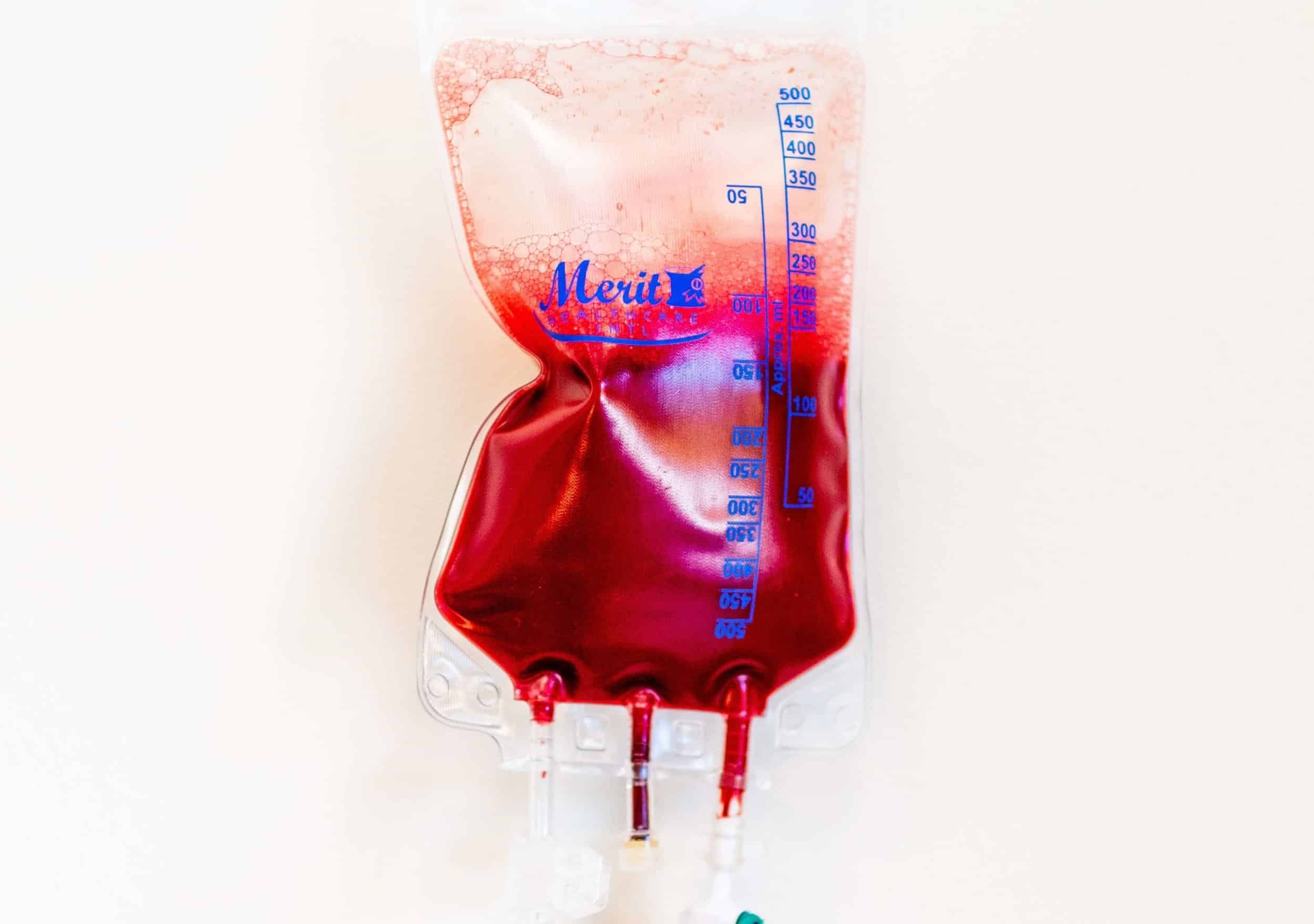 A photo of an IV blood bag.